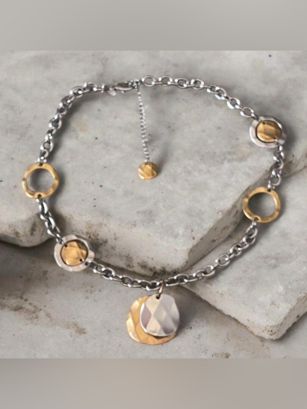 Premier Designs vintage two toned disc necklace